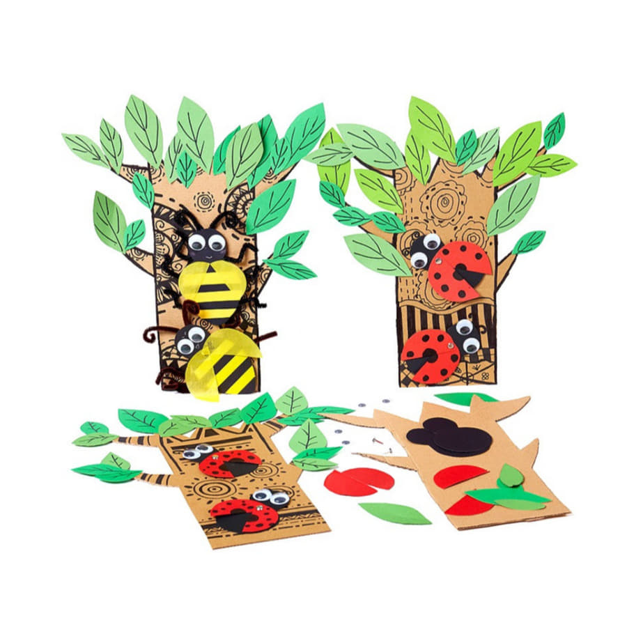 노리프렌즈 만들기재료 - 움직이는 곤충 나무꾸미기 1인용 할핀 종이공예 입체나무