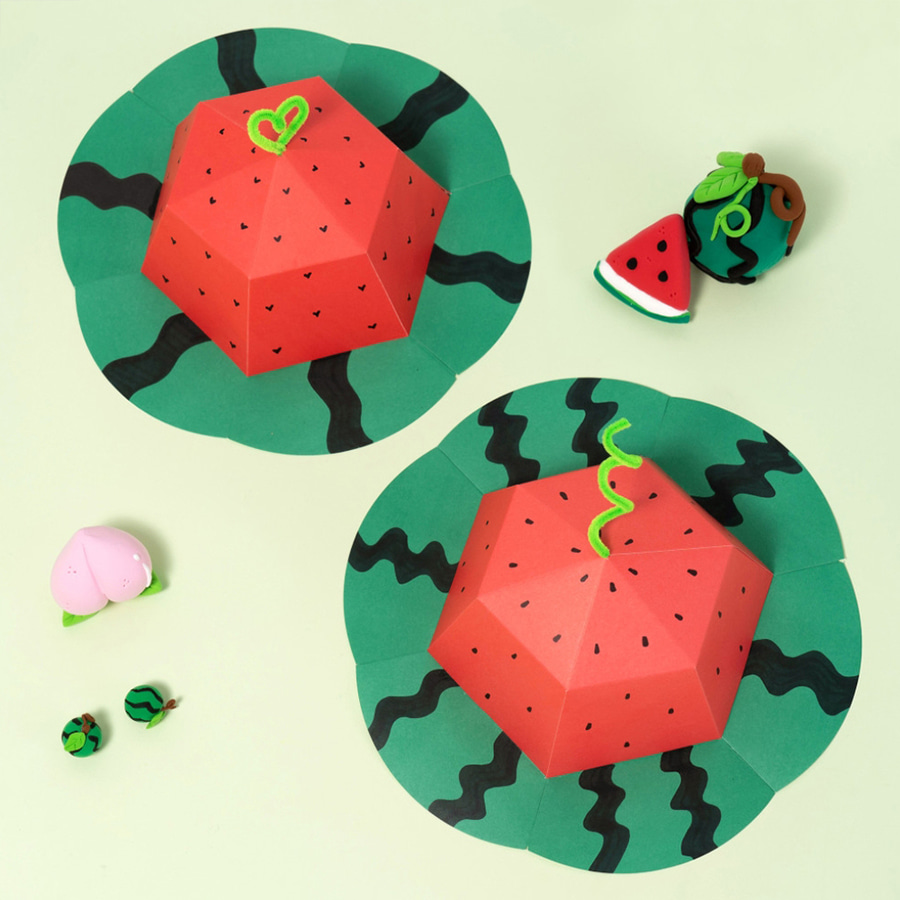 노리프렌즈 만들기재료 - 수박모자 여름만들기 종이모자 집콕놀이키트 엄마표미술
