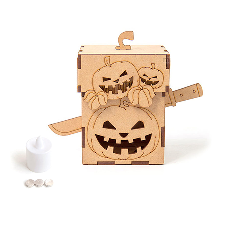 노리프렌즈 만들기재료 - 할로윈 LED 나무 상자 호박 사탕 케이스 선물 포장