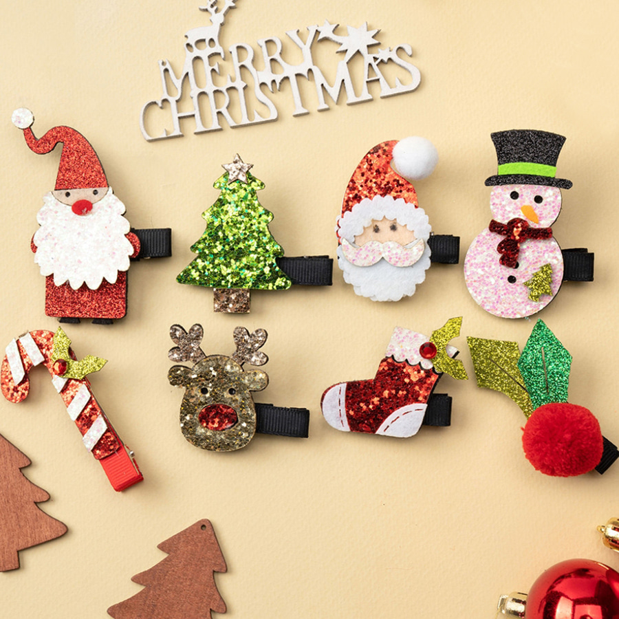 노리프렌즈 만들기재료 - 크리스마스 반짝이 머리핀세트 글리터 헤어집게핀 파티 장식