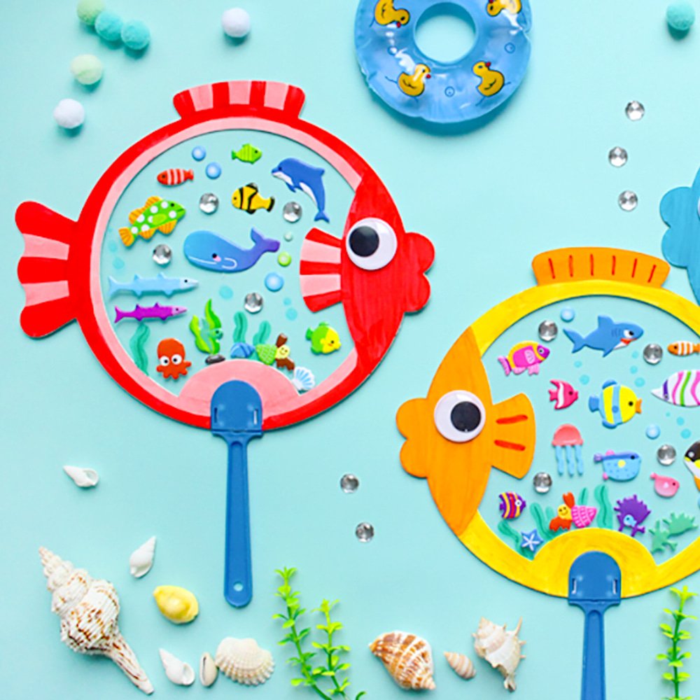 노리프렌즈 만들기재료 - 물고기부채 5인용 여름만들기 미술만들기세트 집콕놀이키트