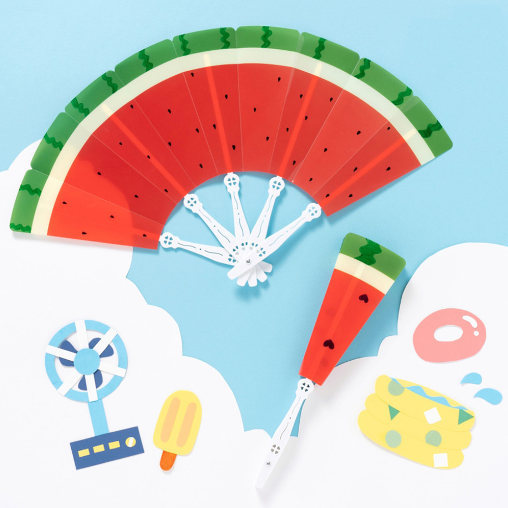 노리프렌즈 만들기재료 - 수박부채 접이식 여름부채만들기 집콕놀이키트 미술놀이