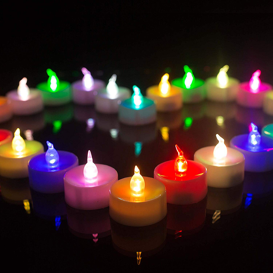 노리프렌즈 만들기재료 - LED촛불 무지개 24개세트 3.5X4.5cm 변환점등 건전지포함