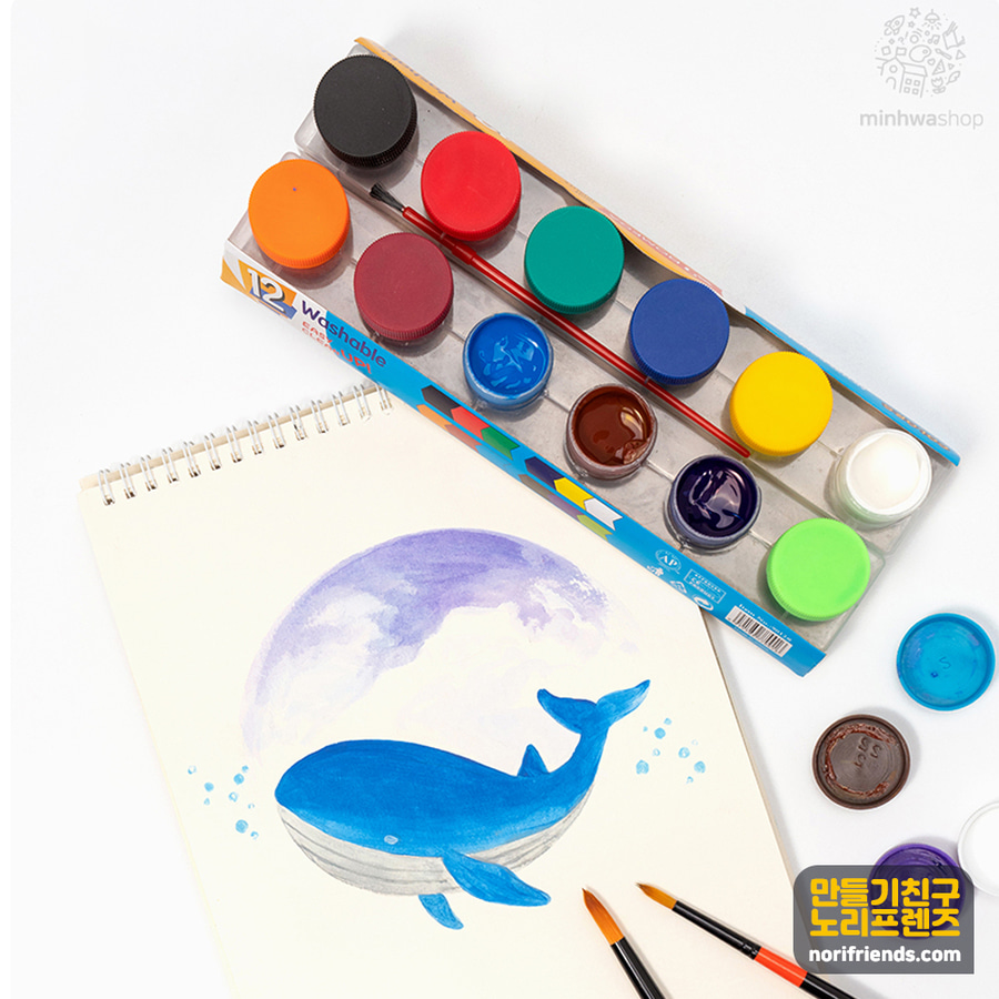 노리프렌즈 만들기재료 - 포스터물감 칼라 6색 12색 세트 미술용품 채색도구