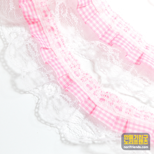 노리프렌즈 만들기재료 - 체크레이스끈 분홍 약1M 꾸미기재료 리본끈 포장 재료