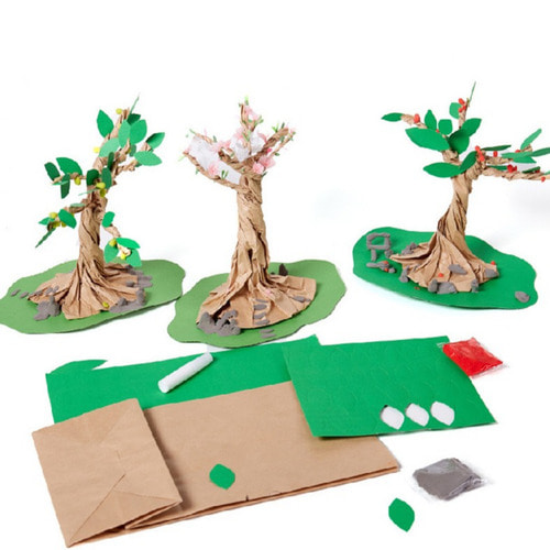 노리프렌즈 만들기재료 - 주름입체나무 초록나무 만들기키트 종이공예 미술놀이