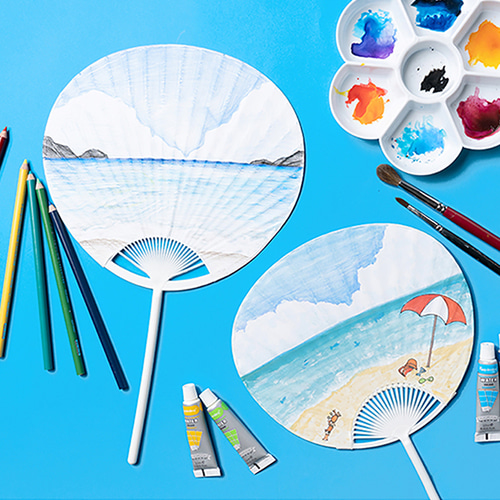노리프렌즈 만들기재료 - 종이부채 원형 무도안 여름 모양부채 꾸미기민화샵 만들기 재료