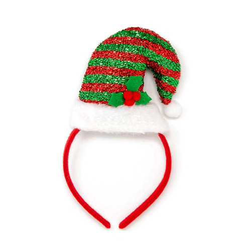 노리프렌즈 만들기재료 - 크리스마스 초록 반짝이모자 머리띠 파티용품 머리장식