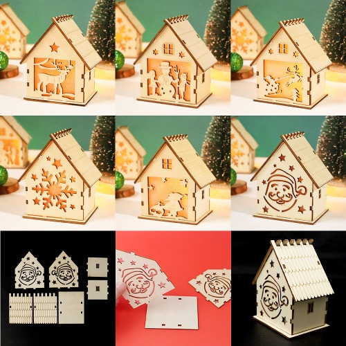 노리프렌즈 만들기재료 - 나무사각집 만들기 크리스마스 공간조명 무드등