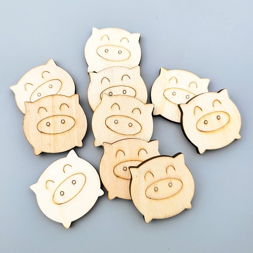 노리프렌즈 만들기재료 - 나무모양비즈 돼지 약100개 35mm 나무장식
