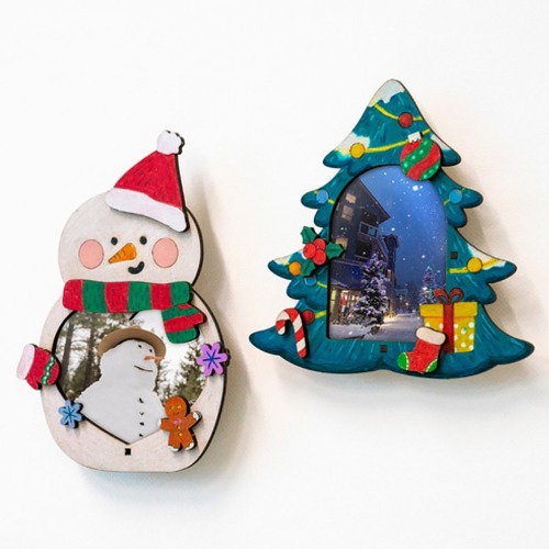노리프렌즈 만들기재료 - 나무액자 겨울 크리스마스트리 눈사람 공예 재료