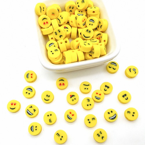 노리프렌즈 만들기재료 - 폴리머비즈 노랑얼굴표정 약100개 9mm 꾸미기 공예 재료