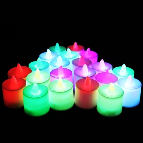 노리프렌즈 만들기재료 - LED촛불 원형 무지개 24개세트 약3.7X4.5cm 티라이트 공예 재료