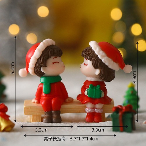 노리프렌즈 만들기재료 - 미니어처 크리스마스 벤치커플 약3.2X5.2cm 장식 소품