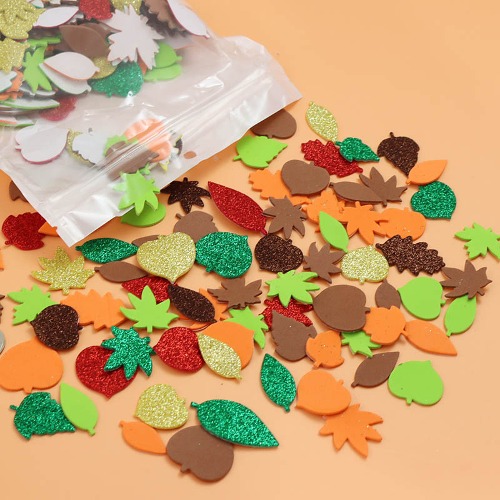 노리프렌즈 만들기재료 - EVA스티커 반짝이 낙엽 단풍 약500개 혼합 꾸미기 공예 재료