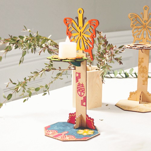 노리프렌즈 만들기재료 - 나무도안판 전통촛대 2호 나비 공예 재료