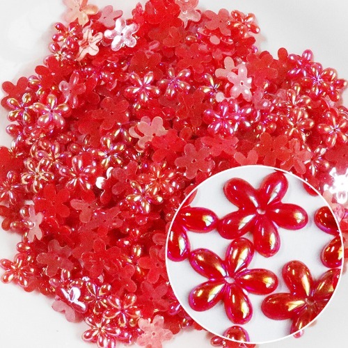 노리프렌즈 만들기재료 - 단면비즈 파스텔방울꽃 빨강 약1000개