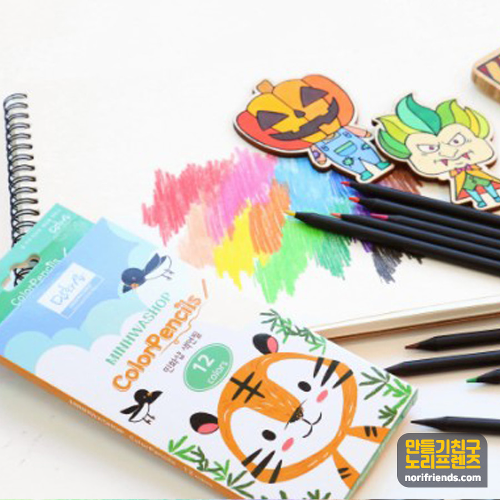 노리프렌즈 만들기재료 - 유아색연필 12색세트 미술도구 컬러링북색연필 미술재료 색칠용품