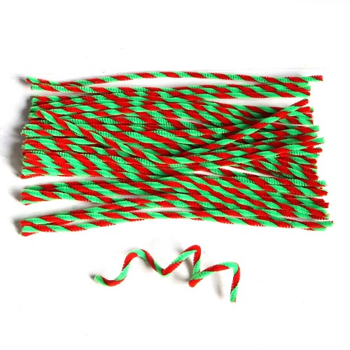 노리프렌즈 만들기재료 - 투톤보송이모루 가는줄 30cm 빨강초록 50개 공예재료