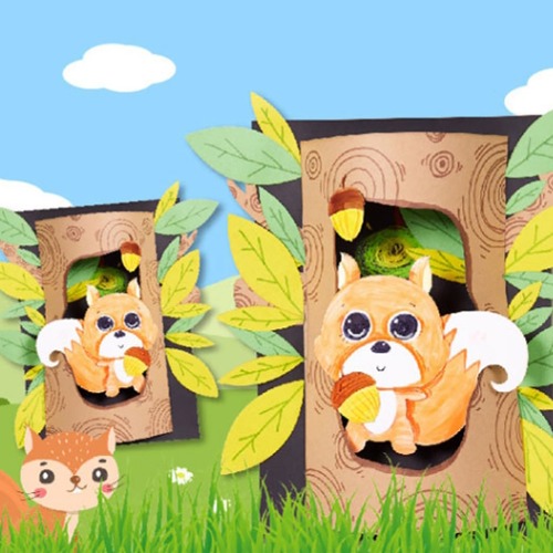노리프렌즈 만들기재료 - 종이입체나무 다람쥐 만들기키트 미술놀이 공예재료
