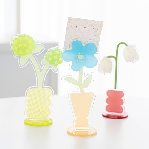 노리프렌즈 만들기재료 - 아크릴클립 메모꽂이 한잎파란꽃 페이퍼홀더