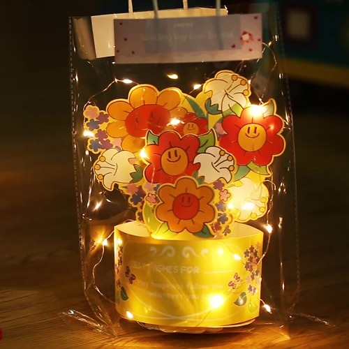 LED 종이꽃바구니 만들기키트 무드등 미술재료 비닐가방포함